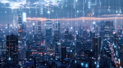 Naklejka premium Cityscape with Digital Connections