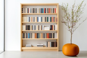 A minimalist bookshelf with a few carefully selected books, displayed in an organized, clutter-free space