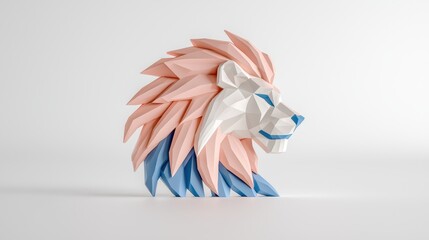 Fototapeta premium Geometric Papercraft Lion Head Pink and Blue Minimalist Art
