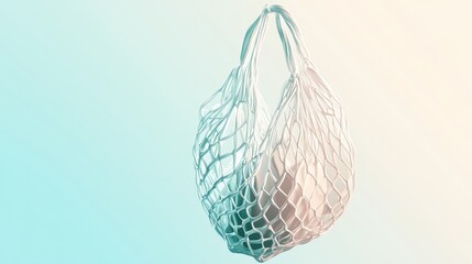 Obraz premium Minimalistic 2D Vector Illustration of String Net Bag in Soft Pastel Tones on Transparent Background