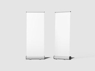White Blank Roll Up Banner Stand Mockup 3D Render