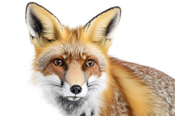 Fototapeta premium Close-up portrait of a red fox with a white background looking at the camera.