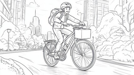 Delivery Boy Riding Bicycle Through City