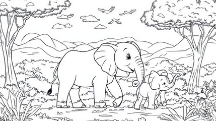 Mother and Baby Elephant in the Wild