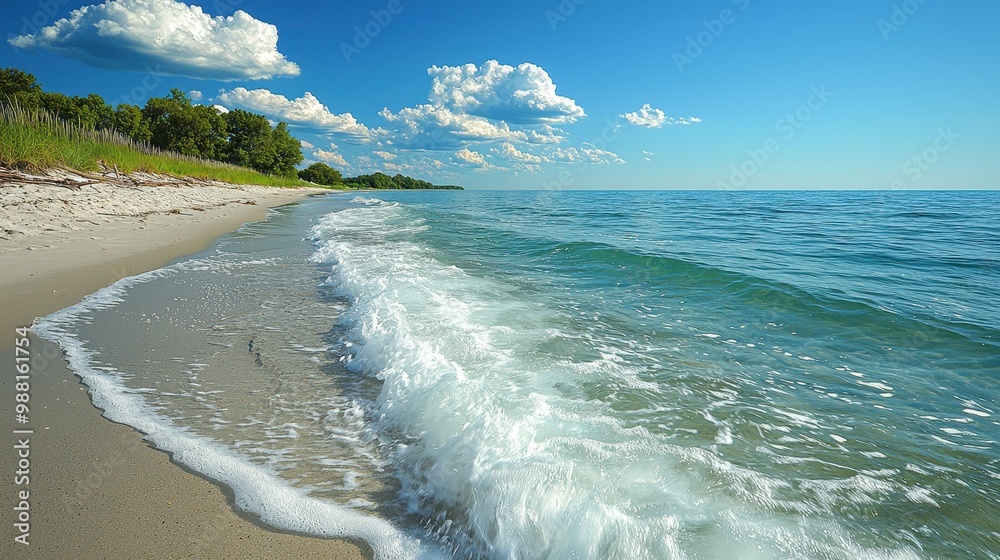 Canvas Prints Summer Beach Scene with White Sand and Blue Sky