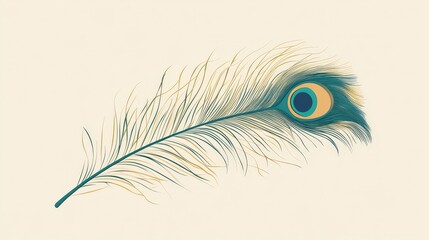Fototapeta premium Elegant Minimalistic Peacock Feather in Pastel Tones - Abstract 2D Vector Illustration with Basic Shapes on Transparent Background
