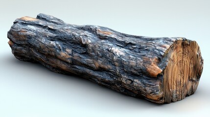 Fototapeta premium Rough Wooden Log with Bark and Growth Rings Isolated on White Background