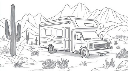 Camper Van in Desert Landscape