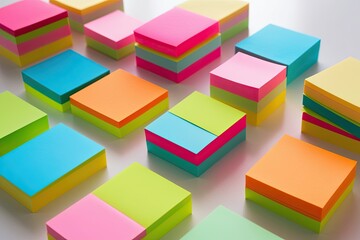 Fototapeta premium Vibrant Collection of Rectangular Sticky Notes on a Clean White Surface