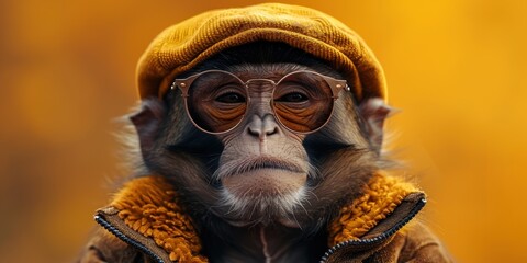 Monkey in Stylish Glasses and Hat