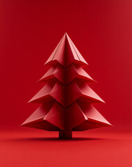Fototapeta premium Christmas origami style Christmas tree poster background