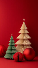 Christmas origami style Christmas tree poster background