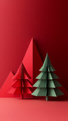 Christmas origami style Christmas tree poster background
