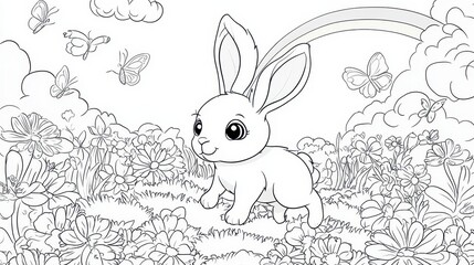 Obraz premium Cute Bunny in a Flower Meadow