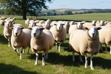 Fototapeta premium Scenic Roaming of Sheep in Pastoral Life - An Evocative Outdoor Illustration