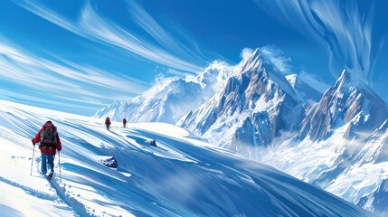 Hikers Ascend Majestic Mountain Peaks