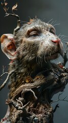 A Detailed Portrait of a Monkey with a Branch Crown