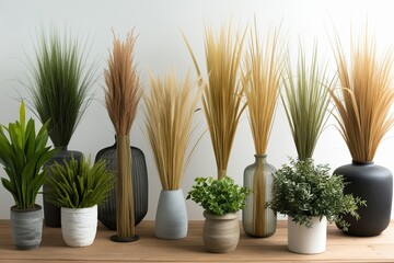 Assortment of Realistic Ornamental Grasses for Botanical Display and Garden Decor
