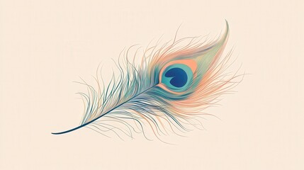 Minimalist Geometric Peacock Feather Illustration with Pastel Accents on Transparent Background