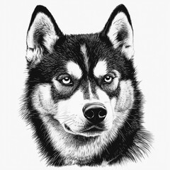 Fototapeta premium Detailed Black and White Sketch of a Siberian Husky's Face. Generative AI
