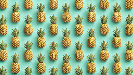 Pattern of yellow pineapples against a mint green background, fresh and vibrant
