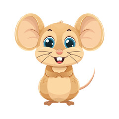 A cute cartoon mouse with large ears and bright blue eyes, smiling with a friendly expression. This adorable mouse illustration is perfect for children's content, animal-themed projects