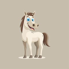 A cute cartoon horse standing with a friendly smile and bright blue eyes. The playful design and cheerful expression make it perfect for children’s illustrations, farm-themed content, or animal desig