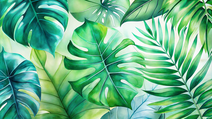 Vibrant tropical leaves pattern in watercolor for nature-inspired designs

