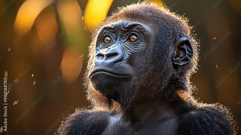 Wall mural Close up Portrait of a Young Gorilla in the Forest