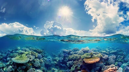 Naklejka premium Underwater Paradise: Above and Below the Surface