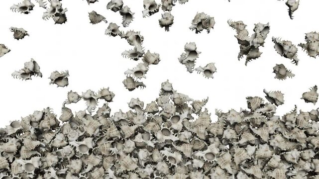 Falling sea ​​shell on white background. 3d rendering animation. luma matte included