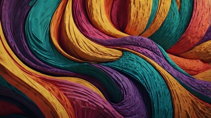 A vibrant abstract background featuring swirling lines and fractal-like patterns in a rainbow of colors with a central spiral that creates a sense of motion and light