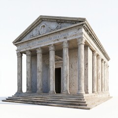 Obraz premium 3D Render of a Roman temple with a triangular pediment and detailed frieze, on isolated white background
