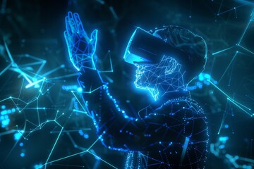 Person Wearing VR Headset in a Digital World