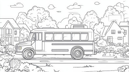 School Bus on a Sunny Day: Coloring Page