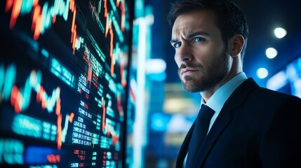 Fototapeta premium Businessman Watching Stock Market Data Display