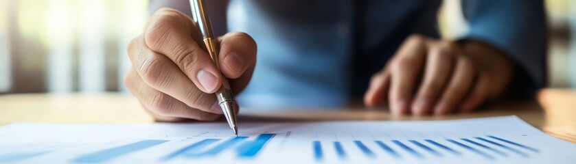Close Up of Hand Analyzing a Financial Chart with Pen