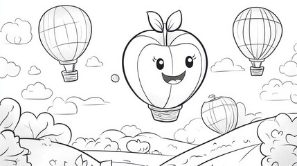 Apple Hot Air Balloon Flying Through the Clouds