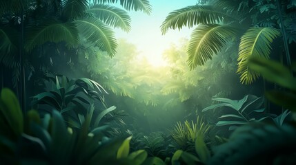 Tropical Rainforest Sunlight Through Lush Foliage