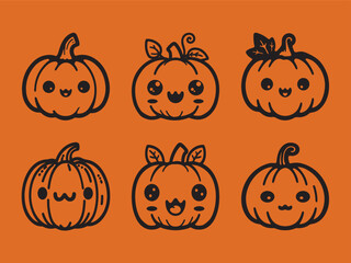 Cute Halloween Pumpkin Set Character Flat Vector