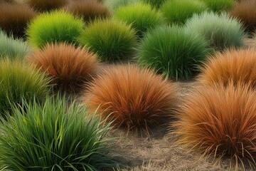 Array of Faded Green and Vibrant Brown Grass in a Detailed Landscape Setting