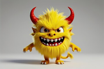 Vibrant Yellow Furry Demon Character 3D Render Isolated for Energetic Illustrations