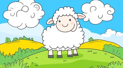 Cute Cartoon Sheep in a Sunny Meadow