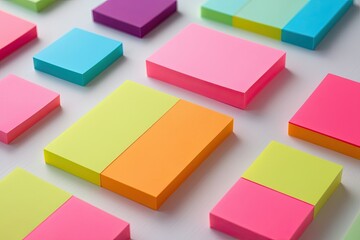 Obraz premium Colorful Rectangular Sticky Notes Displayed on a Crisp White Background