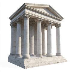 Obraz premium 3D Render of a Roman temple with tall Corinthian columns, on isolated white background