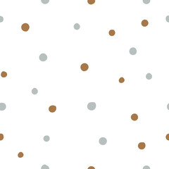 Cute hand drawn seamless pattern with Pastel Polka Dots. Abstract Gender Neutral doodle shapes on white background. Earth tone Colors. Design for background, wallpaper, wrapping, fabric, and more.
