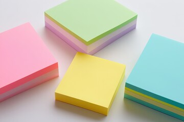 Colorful Set of Four Pastel Sticky Note Pads on White Background