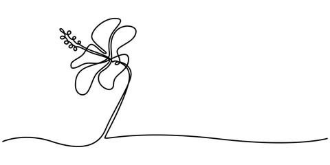 Hibiscus Flower Continuous Line Drawing with Editable Stroke, One continuous line drawing of hibiscus flower. Floral abstract symbol in simple linear style. Organic red herbal tea concept in editable