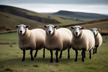 Fototapeta premium Enchanting Life of Sheep in Serene Landscapes with Rich Textures and Aesthetic Backdrops