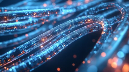 Glowing data cables transferring information. Technology background